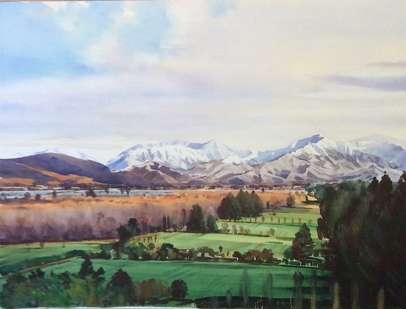 Richard Bolton | Pleasant Valley looking to  Four Peaks with St Anne's| McAtamney Gallery and Design Store | Geraldine NZ